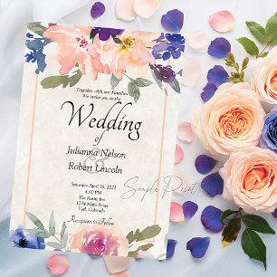 Convite de casamento floral laranja e azul orçamen