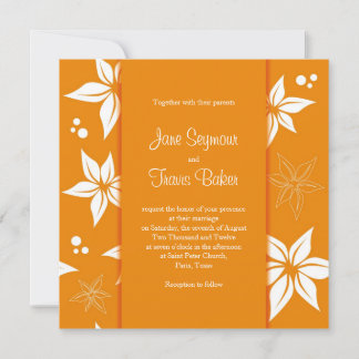 Convite De Casamento Floral - Laranja E Branco