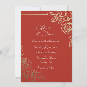 Convite de Casamento Floral Laranja e Dourado
