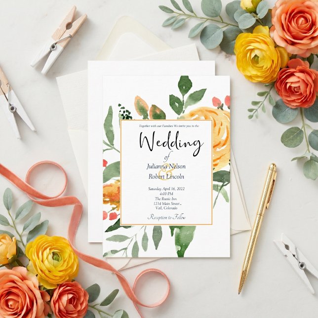 Convite de casamento floral laranja elegante (Criador carregado)