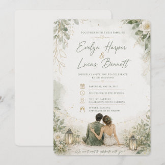 Convite de Casamento Floral Laranja Elegante