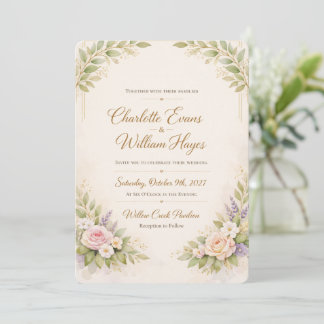 Convite de Casamento Floral Laranja Elegante Temp