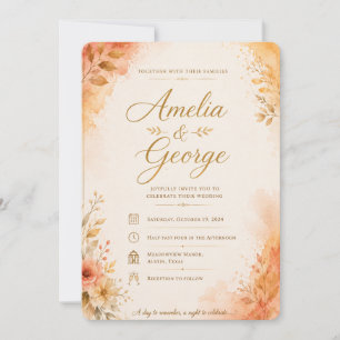 Convite de Casamento Floral Laranja Elegante Temp