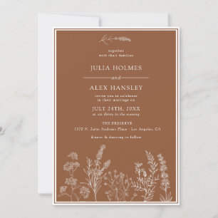 Convite De Casamento Floral Laranja Queimado