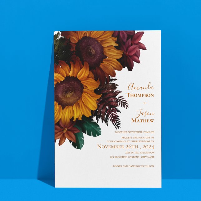 Convite De Casamento Floral Laranja Queimado Elega (Elegant Burnt Orange Floral Wedding Invitation)