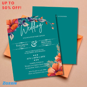 CONVITE DE CASAMENTO Floral Laranja Teal BUDGET