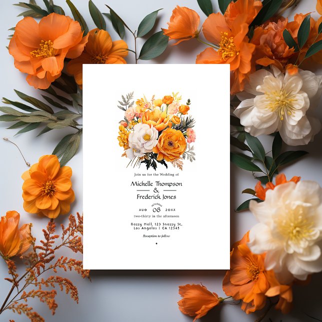 Convite De Casamento Floral Laranja Vibrante (Criador carregado)