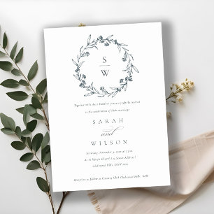 Convite de casamento Floral Laurel Wreath Monogram