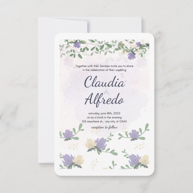 Convite de casamento floral Lavanda (Frente)