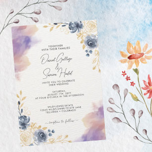 Convite de Casamento Floral Lavanda Azul Romântico