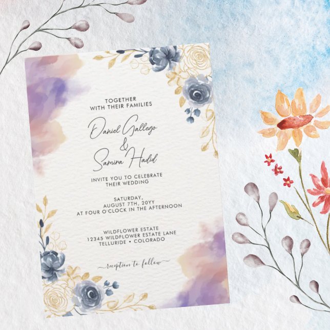 Convite de Casamento Floral Lavanda Azul Romântico (Criador carregado)