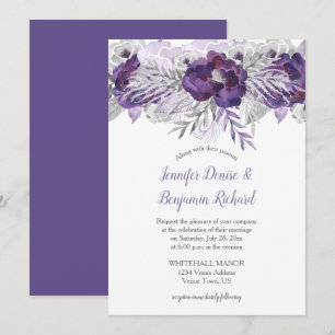 Convite de Casamento Floral Lavanda Cinza Violeta 