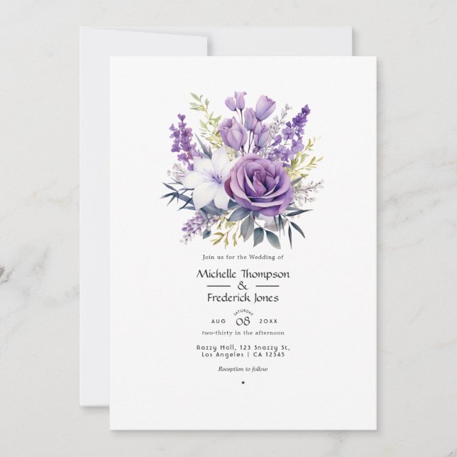 Convite de Casamento Floral Lavanda Digital (Frente)