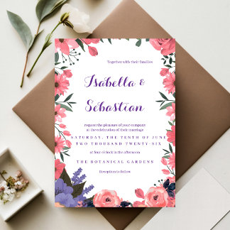 Convite de Casamento Floral Lavanda e Rosa