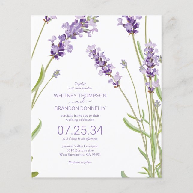 Convite de Casamento Floral Lavanda Econômica (Frente)