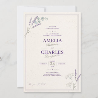 Convite de Casamento Floral Lavanda Elegante