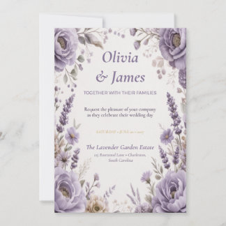 Convite de Casamento Floral Lavanda & Lilás