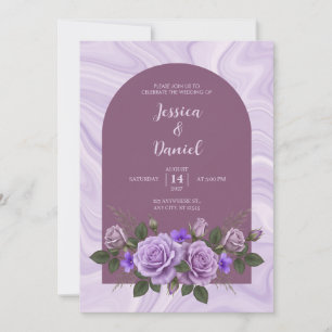 Convite de Casamento Floral Lavanda Mármore Mauve
