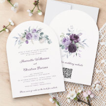 Convite de Casamento Floral Lavanda QR Website
