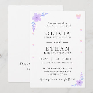 Convite de casamento floral lavanda sereno e elega