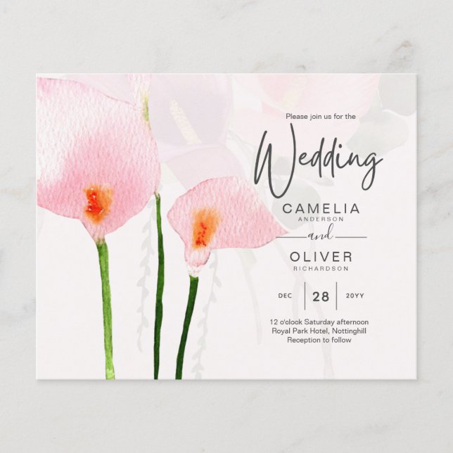 Convite de casamento Floral Leah G Pink Calla Lily (Frente)