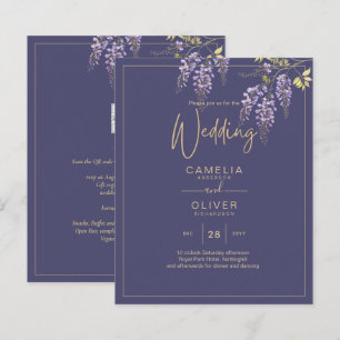 Convite de Casamento Floral Lilás Dourado LEAG Pur