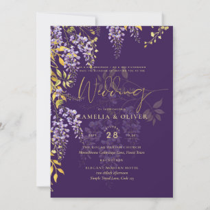 Convite de Casamento Floral Lilás Dourado LEAG Pur