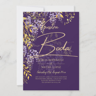 Convite de Casamento Floral Lilás Dourado LEAG Pur