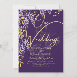 Convite de Casamento Floral Lilás Dourado LEAG Pur