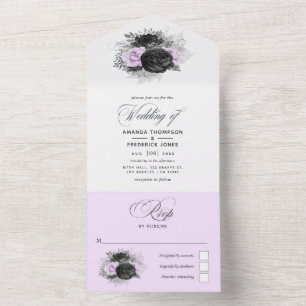 Convite de Casamento Floral Lilás e Carvão Tudo Em