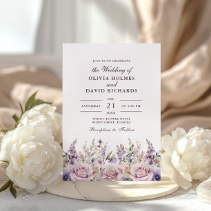 Convite de Casamento Floral Lilás Rosa