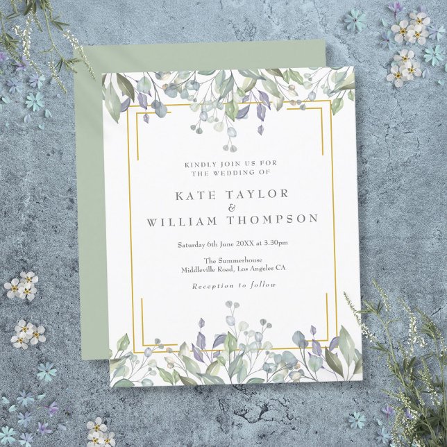 Convite de Casamento Floral Lilás Verdejante Orçam (Budget Greenery Lilac Floral Wedding Invitation)