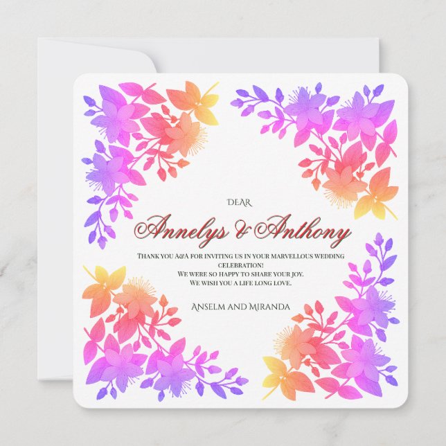 Convite de casamento floral lindo (Verso)