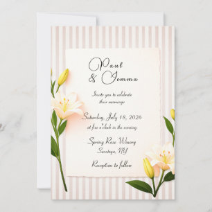 Convite de Casamento Floral Lírio Listrado Simples