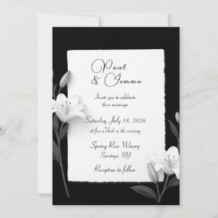 Convite de Casamento Floral Lírio Preto e Branco