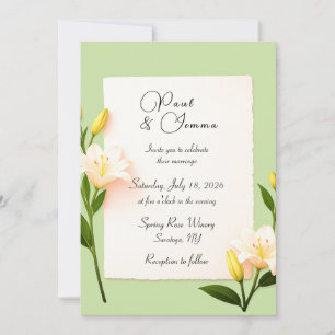Convite de Casamento Floral Lírio Verde Salvia