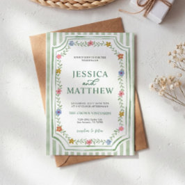 Convite de Casamento Floral Listrado Verde