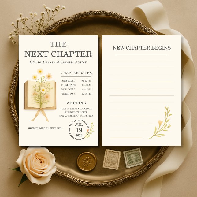 Convite de Casamento Floral Livros Novo Capítulo C (Criador carregado)