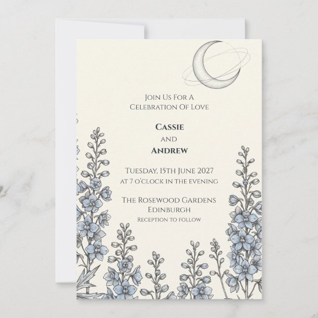 Convite de Casamento Floral Lua Azul (Frente)