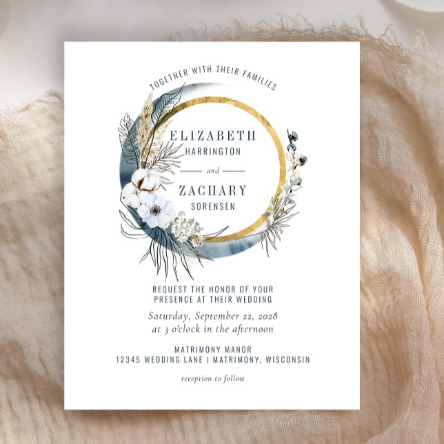 Convite de Casamento Floral Lua Azul Boho Orçament (Criador carregado)