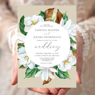 Convite de Casamento Floral Magnólia Aquarela em B