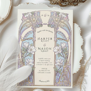 Convite de Casamento Floral Magnólia Art Nouveau e