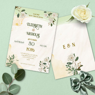 Convite de Casamento Floral Magnólia Verde Salvia