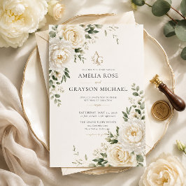 Convite de Casamento Floral Marfim Atemporal