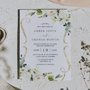 Convite de Casamento Floral Marfim Bonito