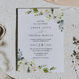 Convite de Casamento Floral Marfim Branco Bonito
