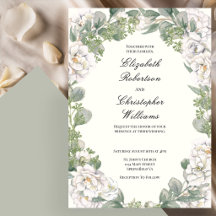Convite de Casamento Floral Marfim e Verde Sage