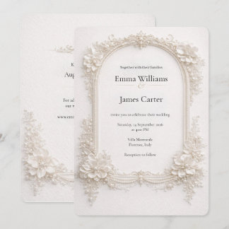 Convite de Casamento Floral Marfim Elegante.