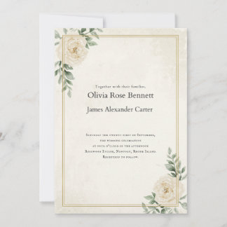 Convite de Casamento Floral Marfim Elegante com Do