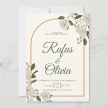 Convite de Casamento Floral Marfim Elegante | Verd